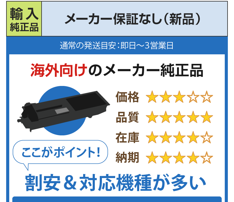 メーカー保証なし（新品）